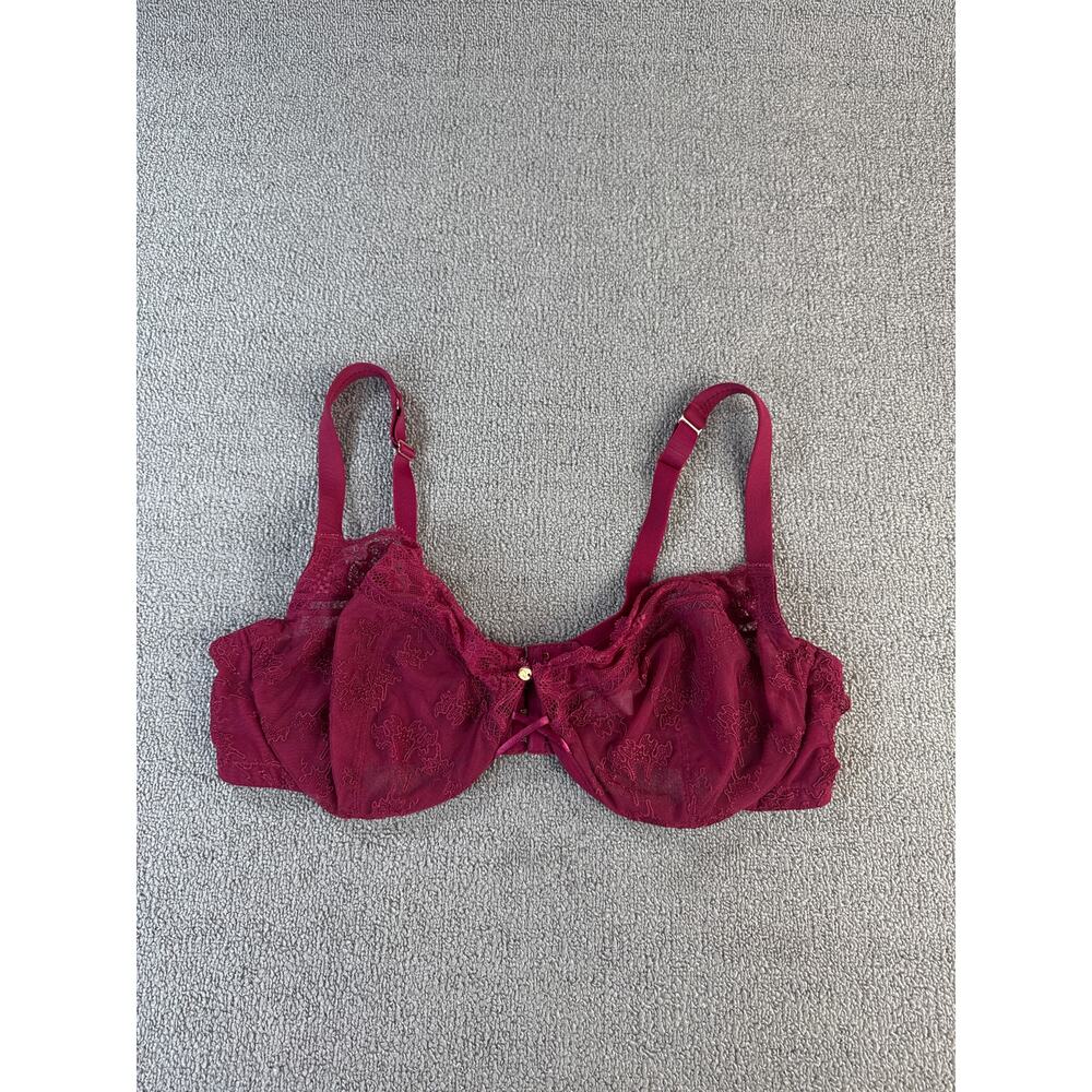 Cacique Bra Unlined Demi Sheer Lace Burgundy Sexy Lingerie‎ Size 44D